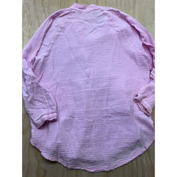 We The Free Pink Oversized Button Shirt Long Sleeve Crinkle Loose Distressed S - Picture 5 of 8